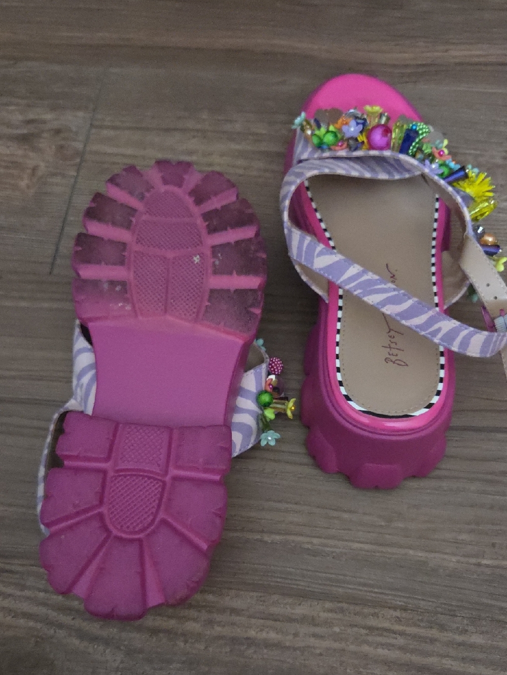 Betsey Johnson Pink Platform Beaded Floral Sandals - Picture 6 of 6